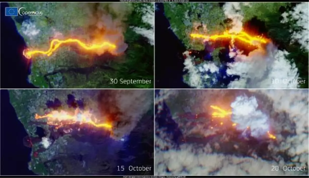 La Palma Adası\'ndaki Cumbre Vieja Yanardağı\'nın uzaydan fotoğrafları paylaşıldı