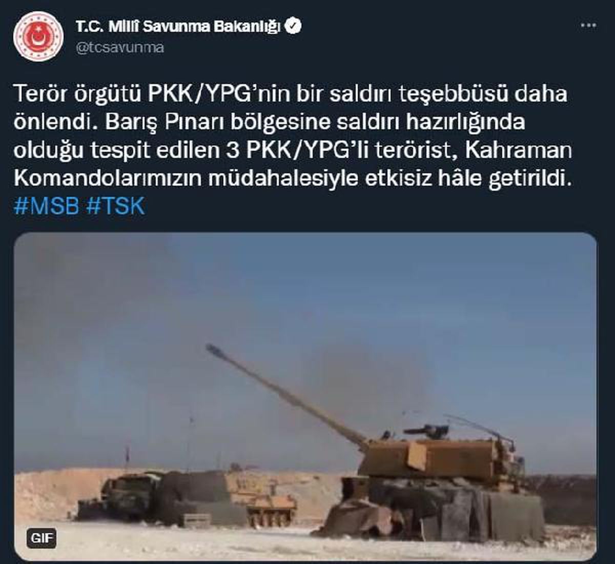 Barış Pınarı bölgesinde 3 PKK/YPG\'li etkisiz hale getirildi