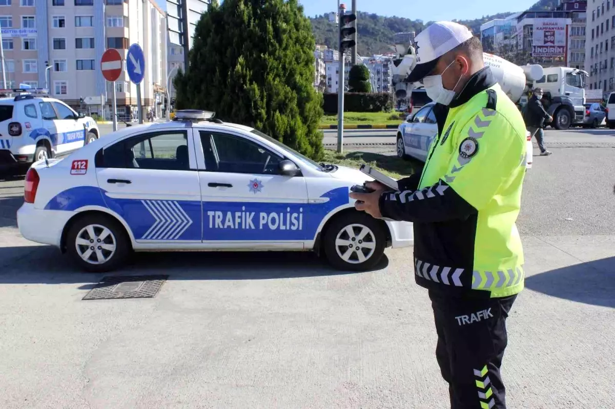 Giresun\'da kural ihlali yapan araçlar drone tarafından görüntülendi