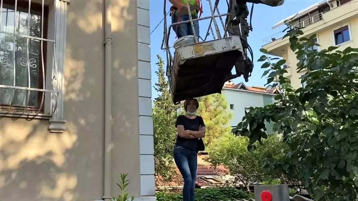 Maltepe\'de komşuların \'mantolama\' krizi: Çatıya çıkıp vinci engelledi