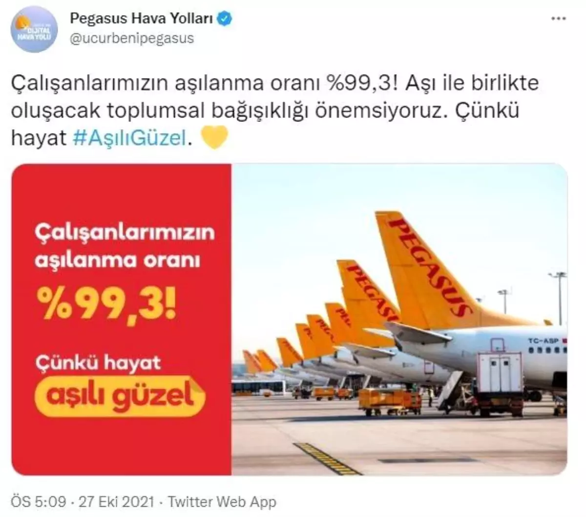 Pegasus çalışanlarının yüzde 99,3\'ü aşılandı