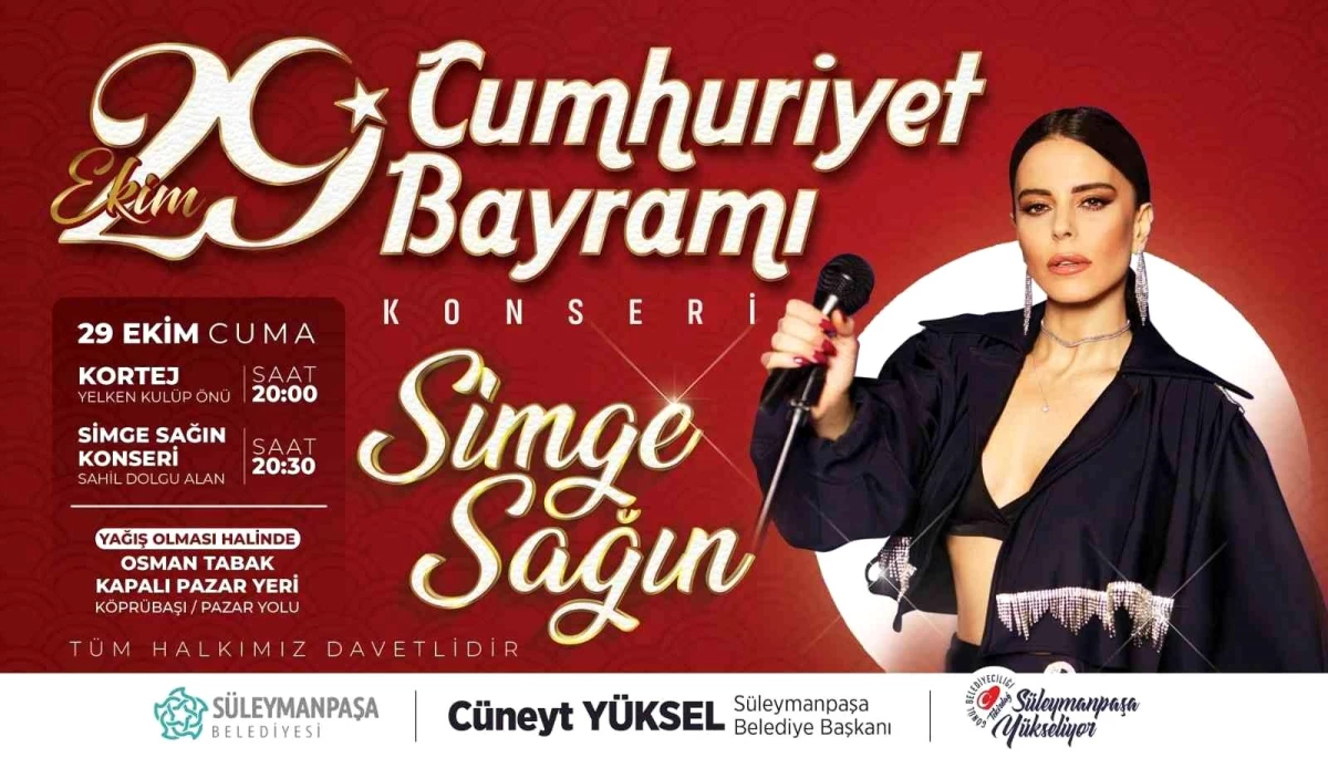 Süleymanpaşa 29 Ekim coşkusunu Simge Sağın konseri ile yaşayacak