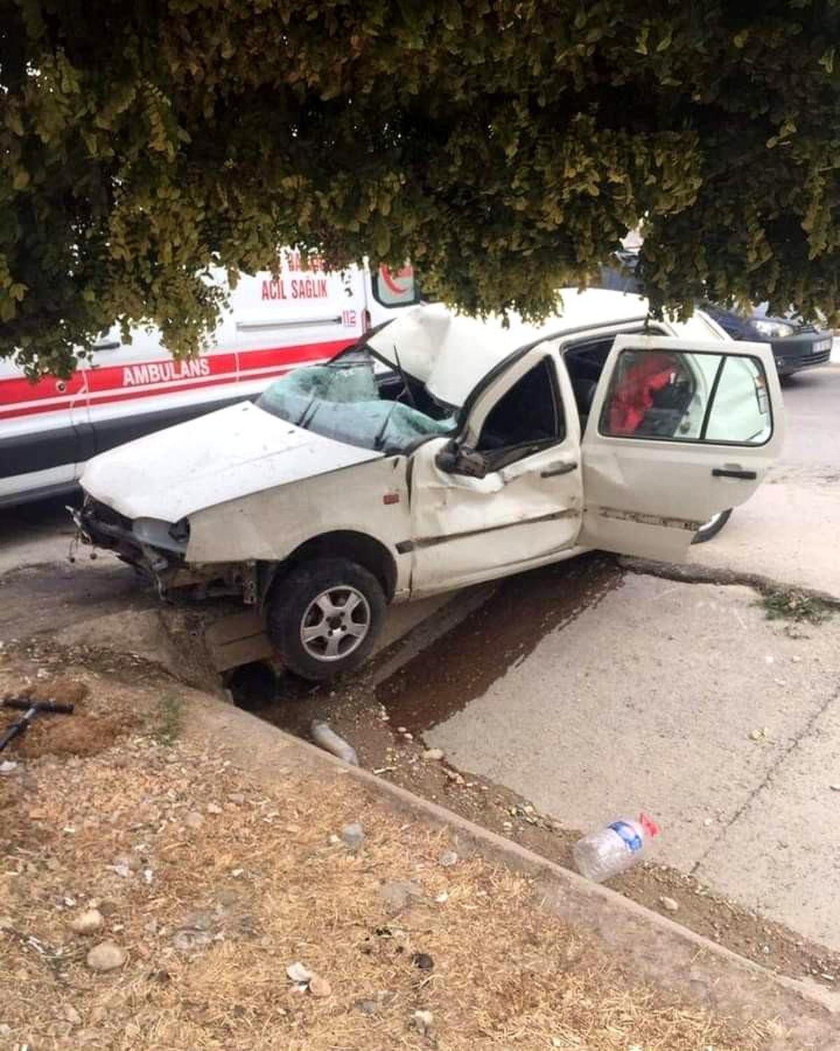Kontrolden çıkan otomobil, ağaca ve araca çarptı. 3 yaralı