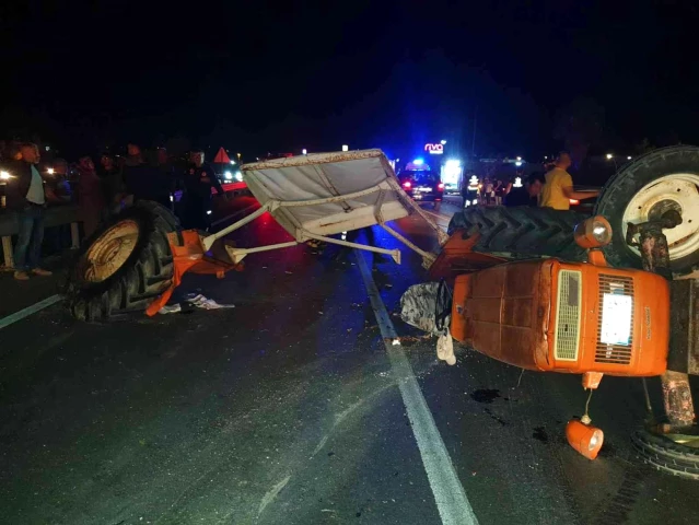 Ticari araçla çarpışan traktör hurdaya döndü: 2 kişi yaralandı