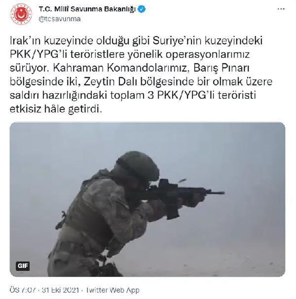 Suriye\'nin kuzeyindeki operasyonlarda 3 PKK/YPG\'li terörist etkisiz hale getirildi