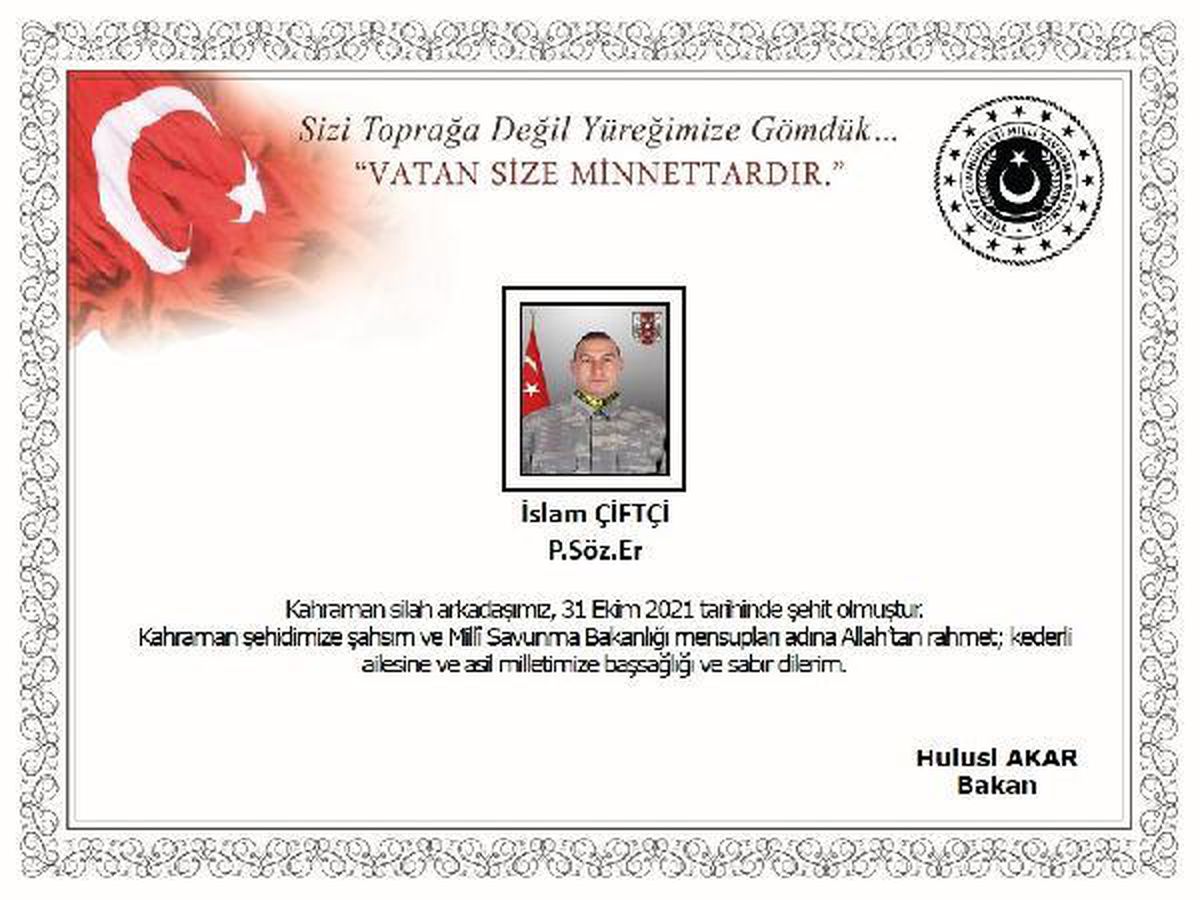 Son dakika haber: MSB: Irak kuzeyinde 1 asker şehit oldu