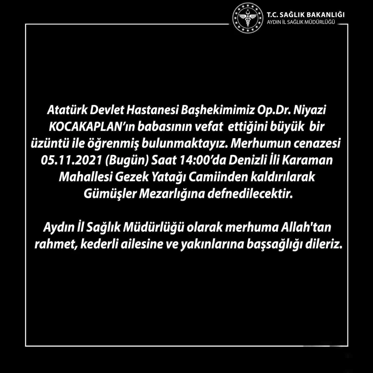 Başhekim Kocakaplan\'ın acı günü