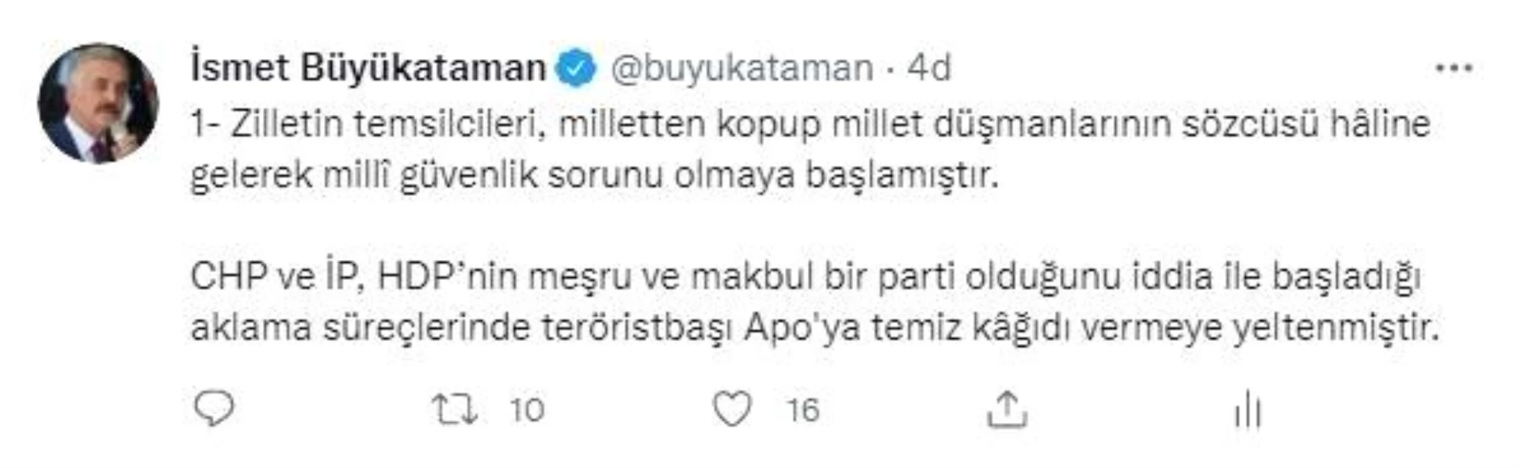 MHP Genel Sekreteri Büyükataman: "Zilletin temsilcileri aklını başına almalıdır"