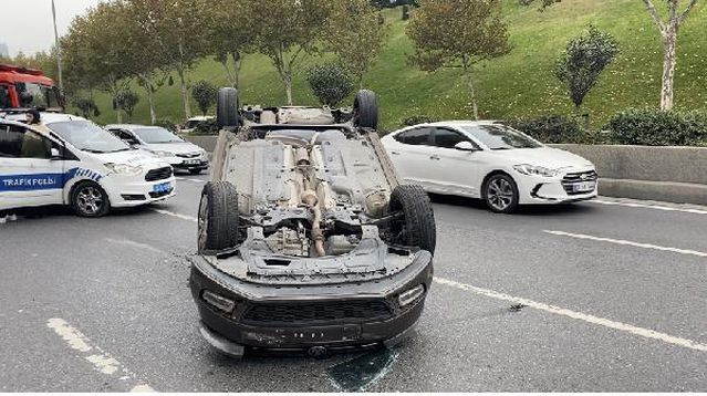 ESENLER'DE OTOMOBİLLE TAKLA ATTI, SAĞLIK EKİPLERİYLE TARTIŞTI