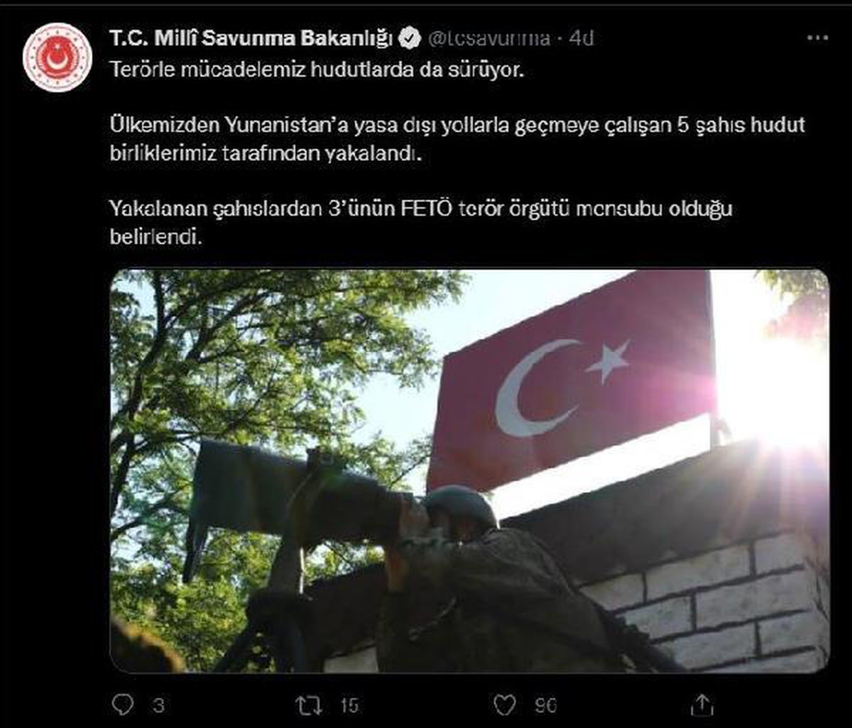 MSB: Yunanistan\'a geçmeye çalışan 5 şüpheli yakalandı