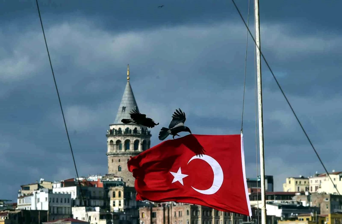 Kuşlar fırtınadan korunmak için Türk bayrağına böyle tutunmaya çalıştı