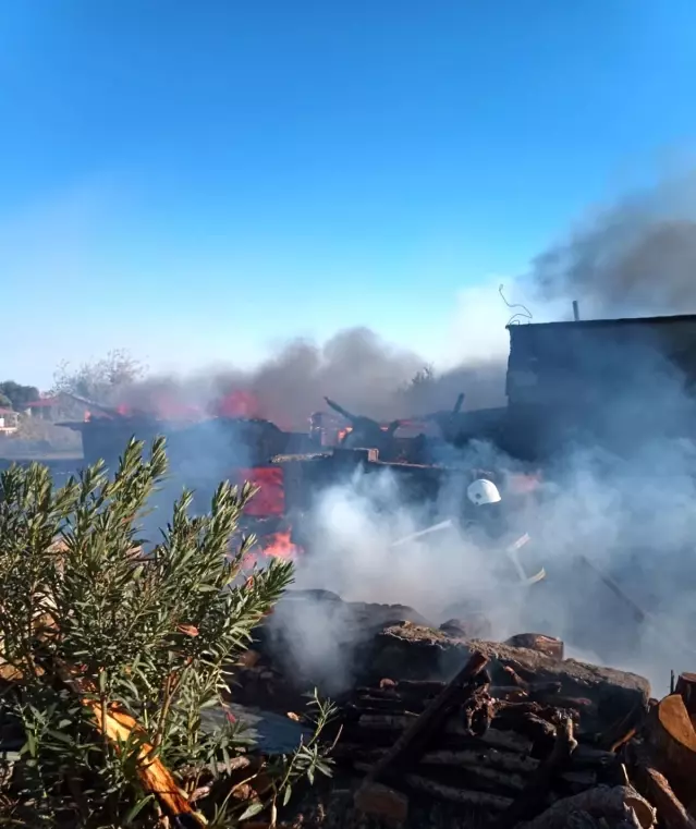 Sarımsak hasadına giden çiftçinin evi yandı