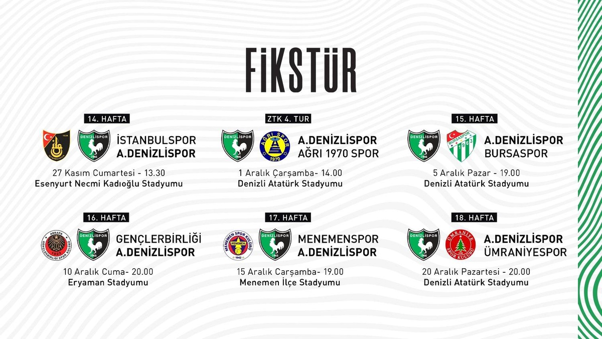 A. Denizlispor\'un Lig ve Ziraat Türkiye Kupası maç takvimi açıklandı