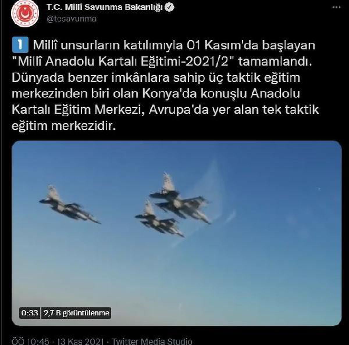 MSB: \'Milli Anadolu Kartalı Eğitimi-2021/2\' tamamlandı