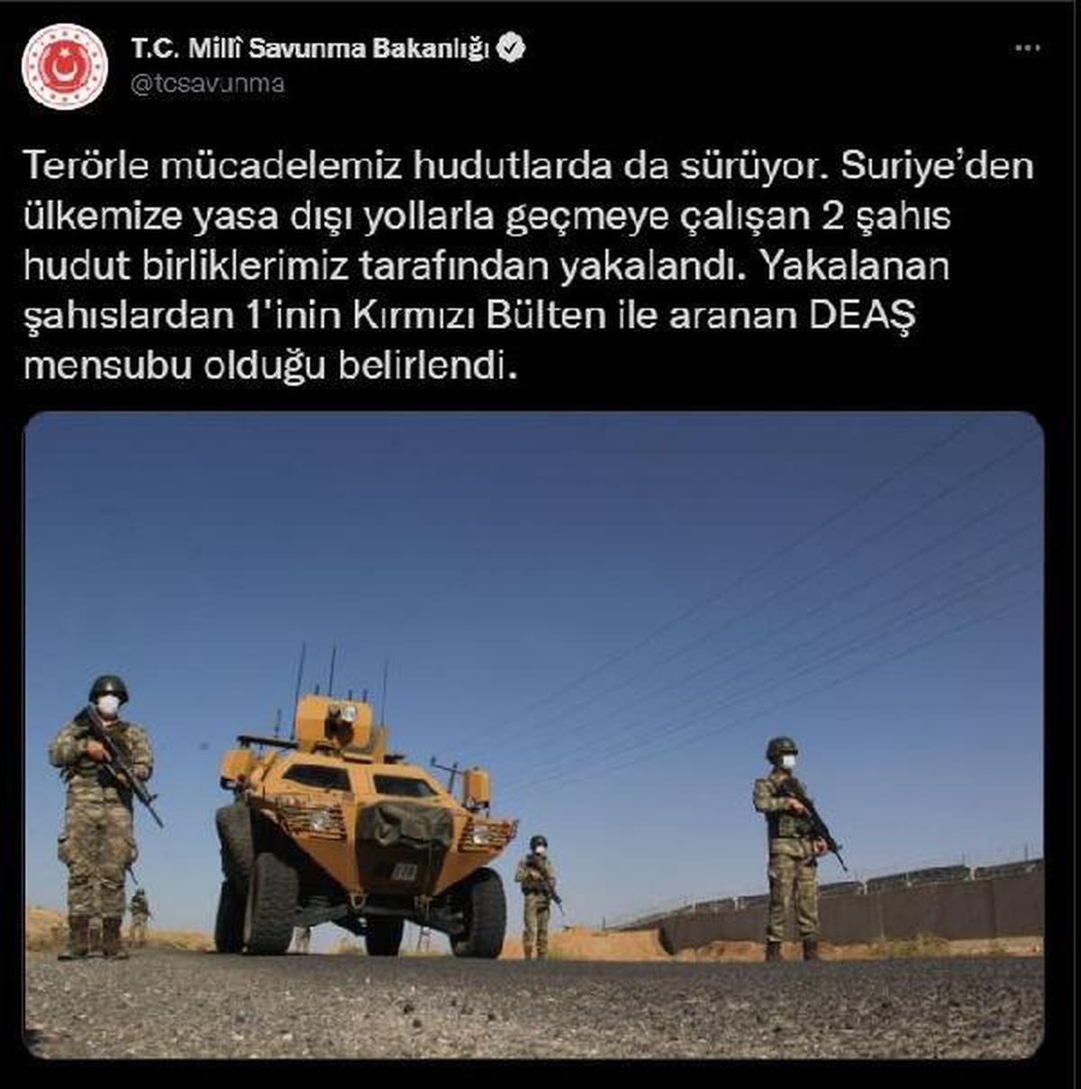 MSB: Suriye\'den Türkiye girmeye çalışan 1\'i DEAŞ\'lı 2 kişi yakalandı