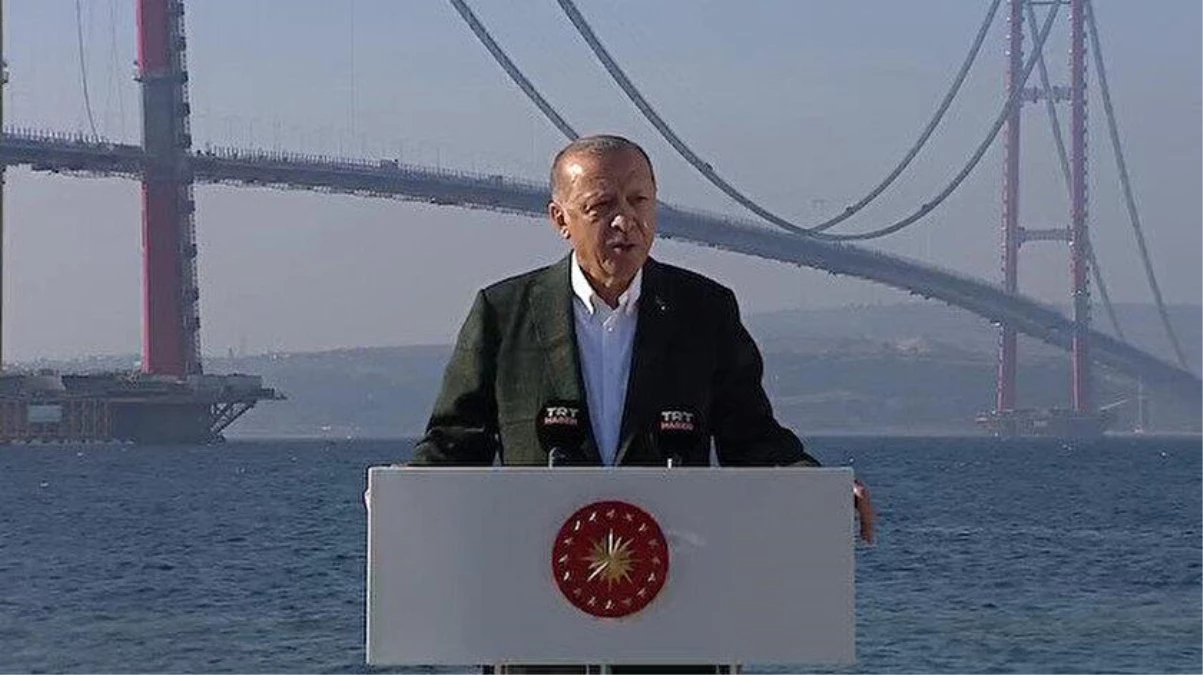 Son dakika: 1915 Çanakkale Köprüsü\'nde son tabliye montajı Cumhurbaşkanı Erdoğan\'ın katılımıyla gerçekleştirildi