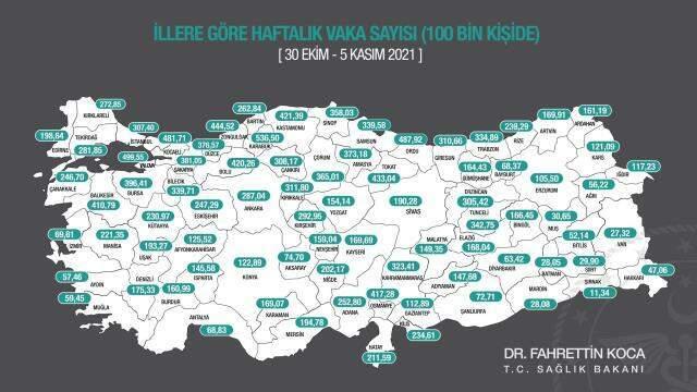 Son Dakika: Bakan Koca, haritayı paylaştı! İşte vaka yoğunluğu en çok artan 10 il