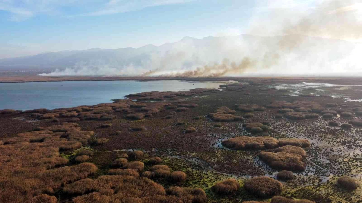 Eber Gölü yangını sabaha karşı söndürüldü