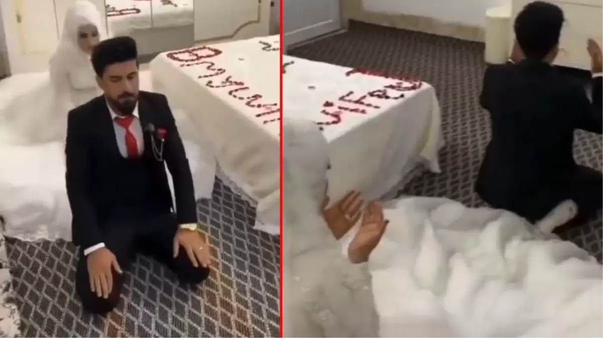 Gelin ve damat, gerdek öncesi kıldıkları namazın görüntülerini paylaştı