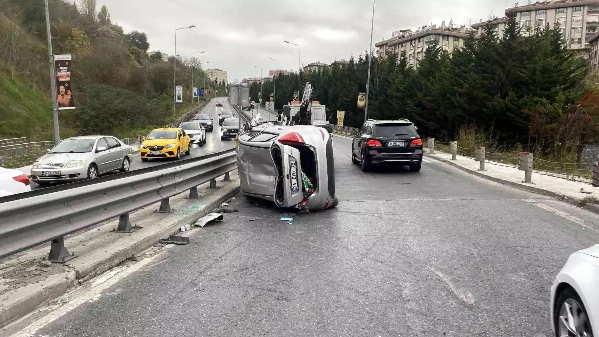 Ulus\'ta takla atan sürücü burnu bile kanamadan kurtuldu