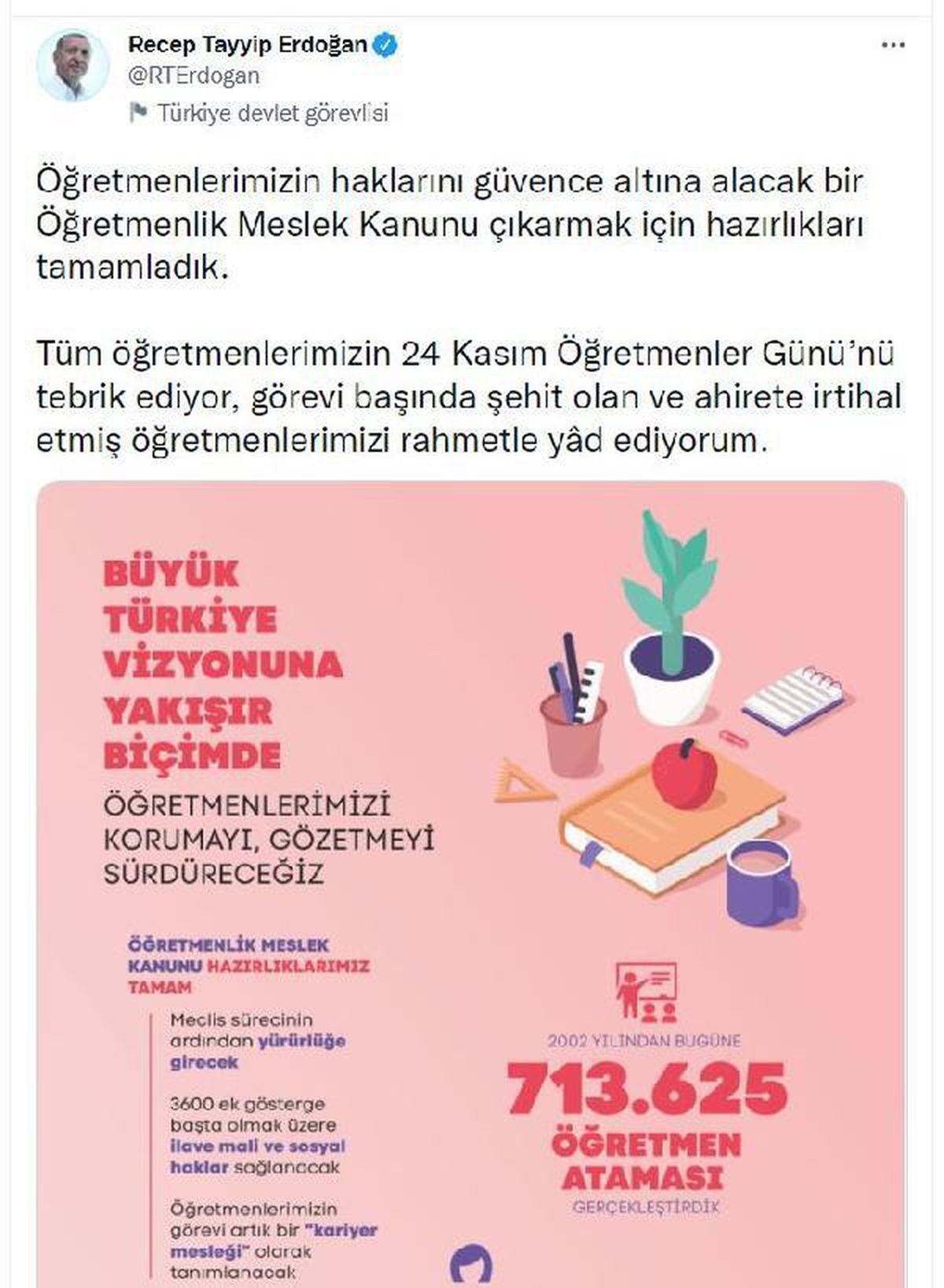 Cumhurbaşkanı Erdoğan\'dan \'Öğretmenler Günü\' paylaşımı