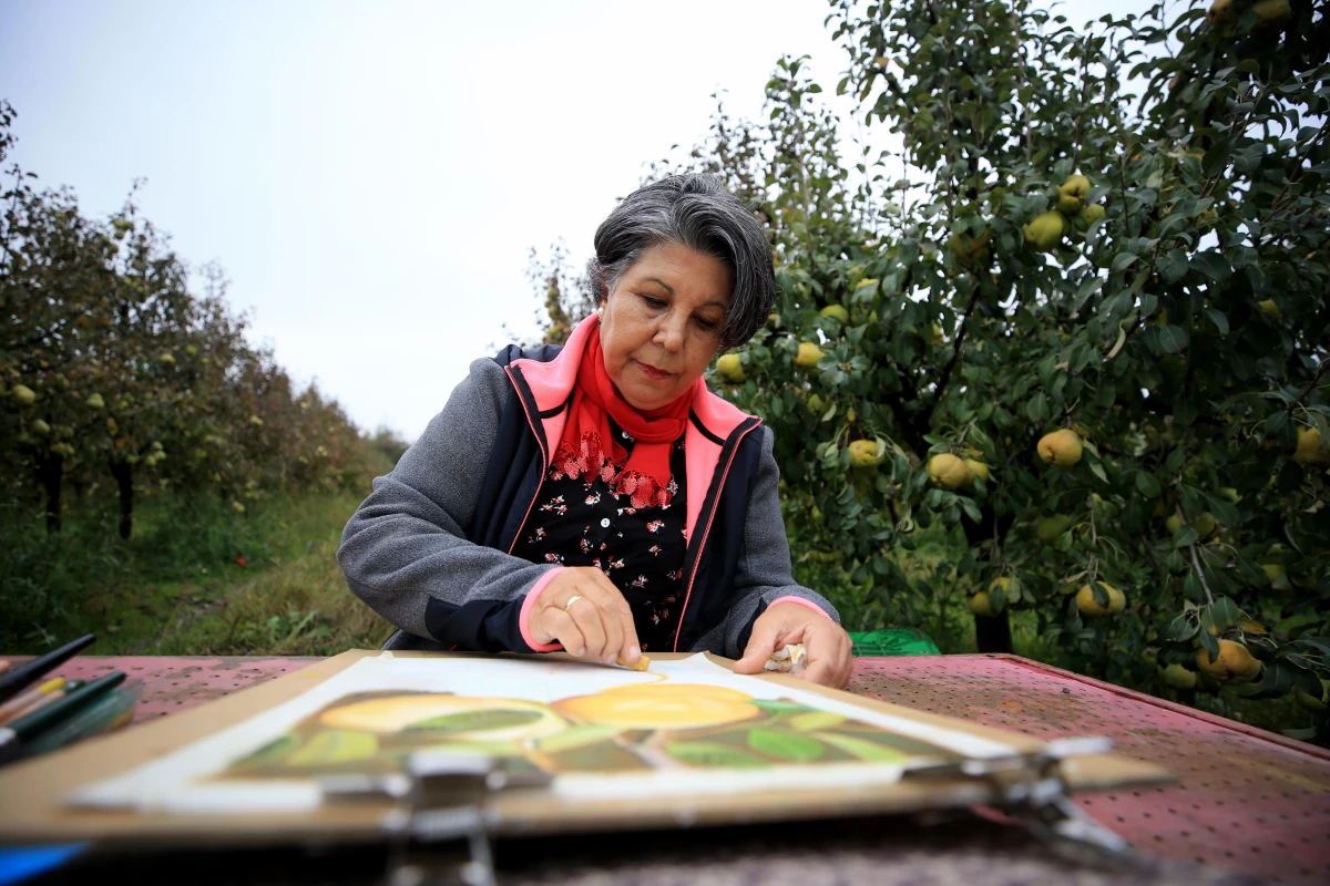 Köyün "enstitülü" meyve üreticisi kadının resim merakı