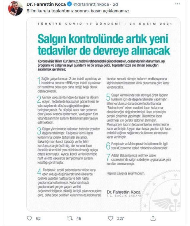 Son Dakika! Bilim Kurulu sonrası Bakan Koca'dan açıklama: Salgın kontrolünde artık yeni tedaviler de devreye alınacak.