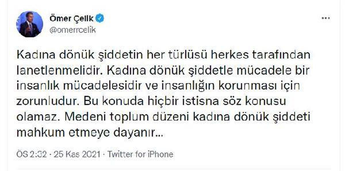 AK Parti\'li Çelik: Kadına dönük şiddetle mücadele insanlık mücadelesidir