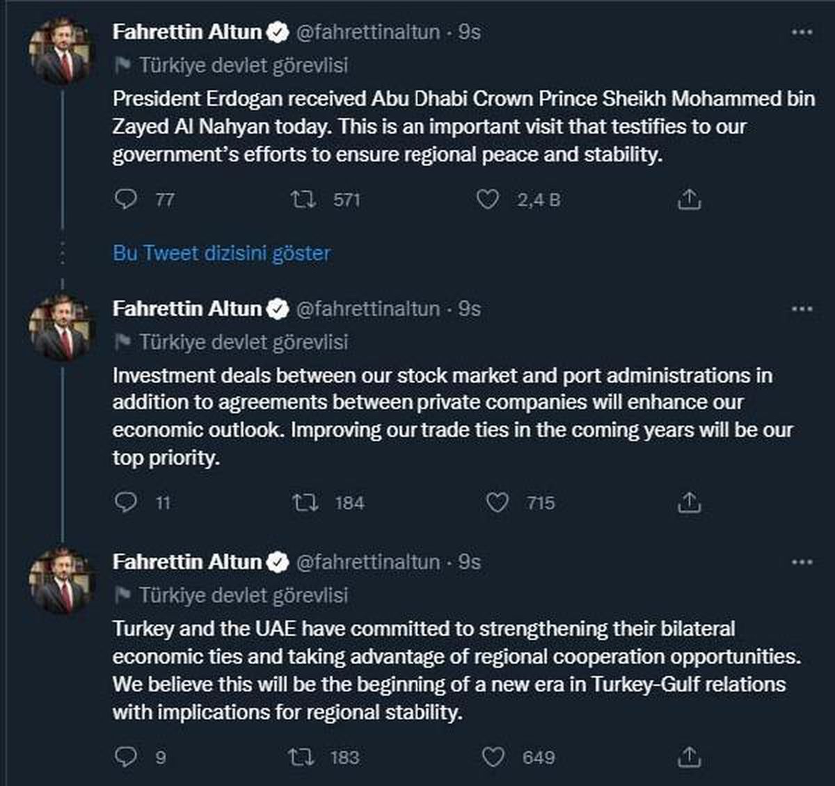 İletişim Başkanı Altun: "Türkiye-Körfez ilişkilerinde bölgesel istikrar açısından yeni bir dönemin başlangıcı olacağına inanıyoruz"