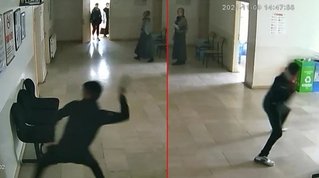 Aile sağlığı merkezine giren satırlı saldırgan terör estirdi, çalışanların kaçış anı kamerada
