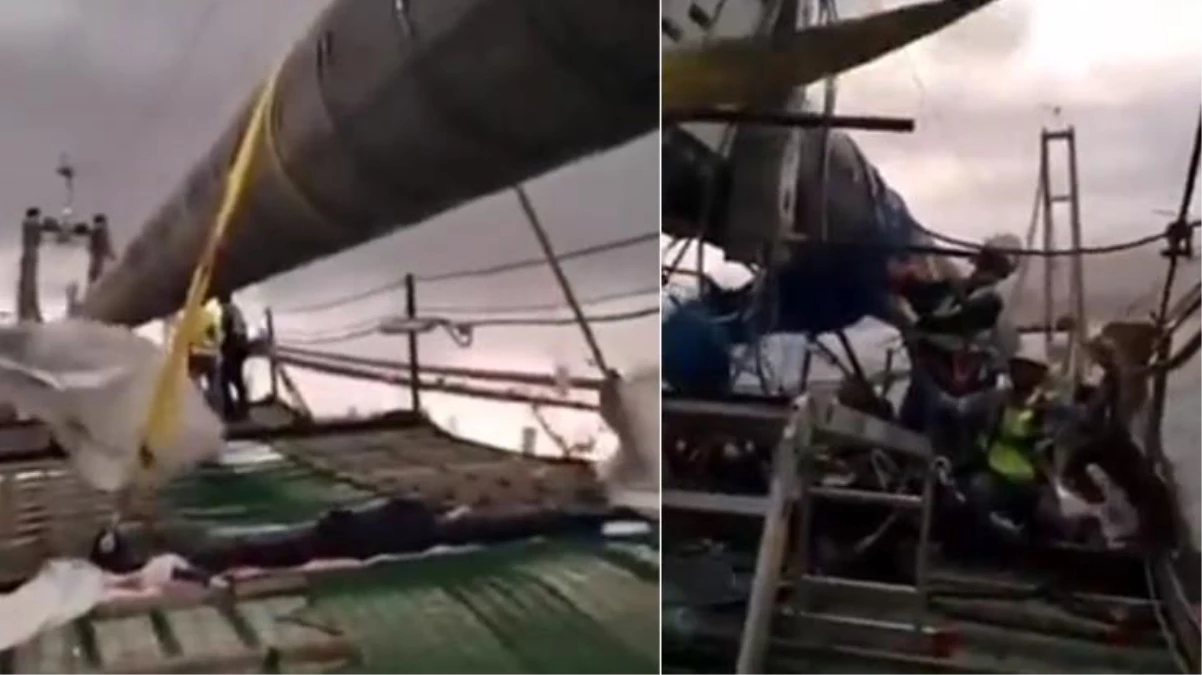 Çanakkale Köprüsü inşaatında çalışan işçiler, fırtınaya 300 metre yükseklikte yakalandı