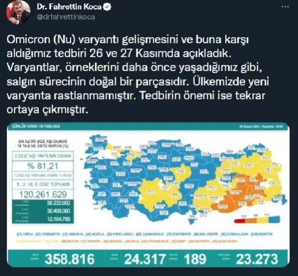 Koronavirüs salgınında günlük vaka sayısı 24 bin 317 oldu