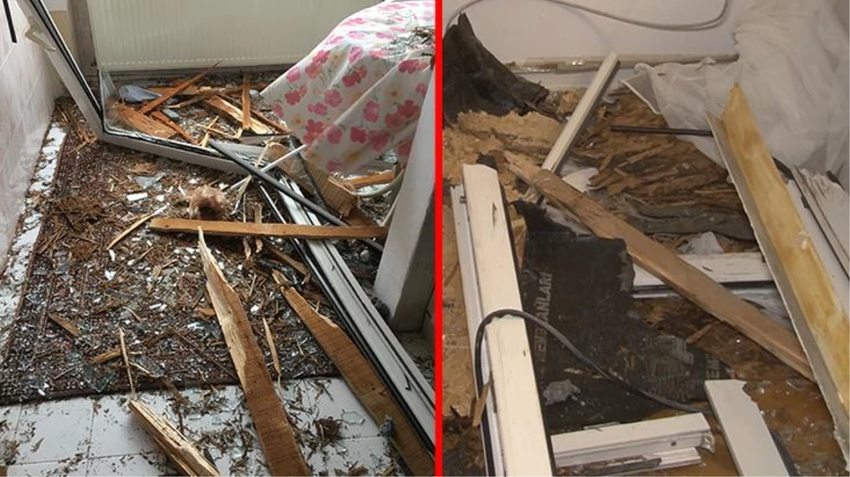 Lodos esnasında uçan çatı parçaları karşı binanın dairesine girdi