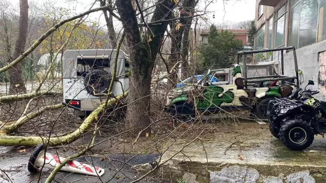 Sarıyer'de çatılar uçtu ağaçlar devrildi