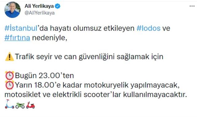 Son Dakika: İstanbul&#39;da fırtına sebebiyle yarın saat 18.00&#39;e kadar  motosiklet ve elektrikli scooter kullanılamayacak - Son Dakika