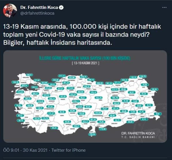 Bakan Koca: En çok vaka artışı Tunceli, Adana ve Gümüşhane'de