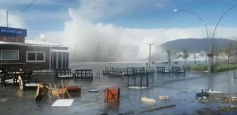 Balıkesir'de kuvvetli rüzgar; dalgalar 5 metreyi aştı, tekneler zarar gördü