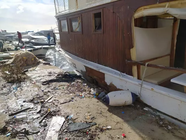 Saros Körfezi'nde fırtına nedeniyle deniz taştı