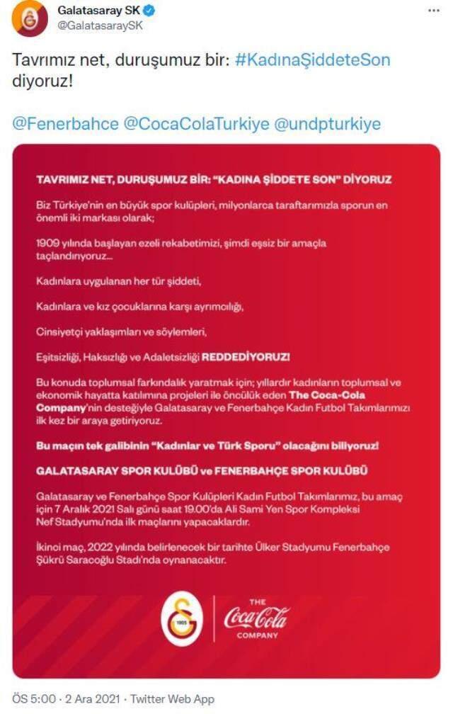 Fenerbahçe ve Galatasaray, 'Kadına şiddete son' diyerek derbi maçına çıkacak! İşte karşılaşmanın tarihi