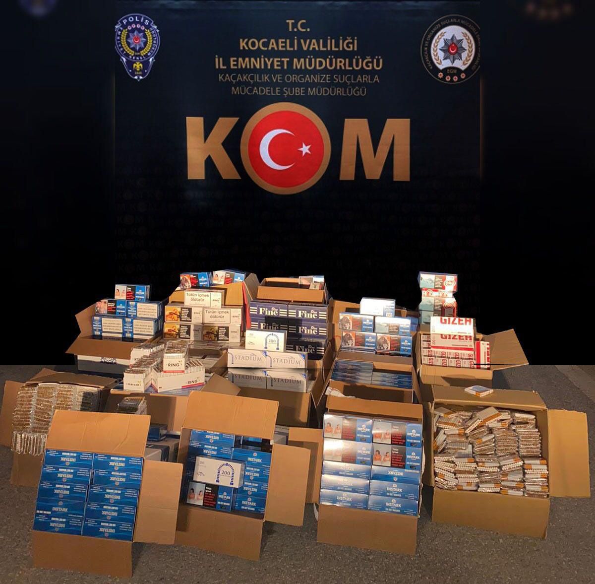 Kocaeli\'de 308 bin makaron ve 285 kilogram tütün ele geçirildi