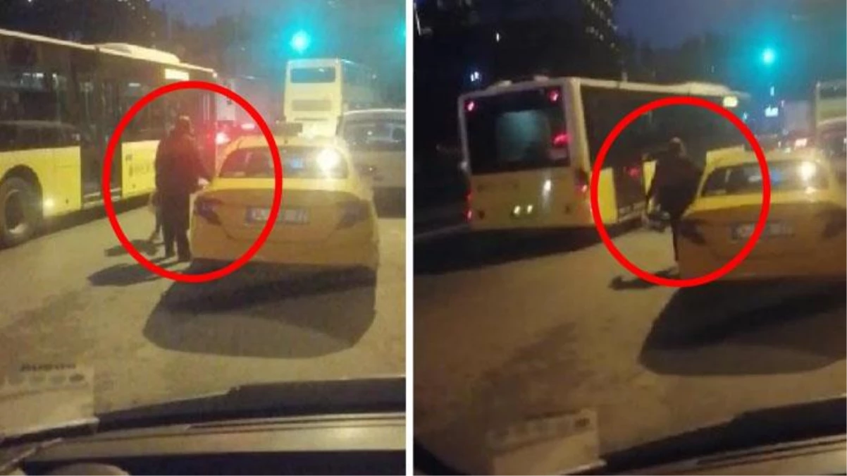 İstanbul\'da taksici dehşeti korkuttu! Kadın yolcuyu otobüsün altına itti