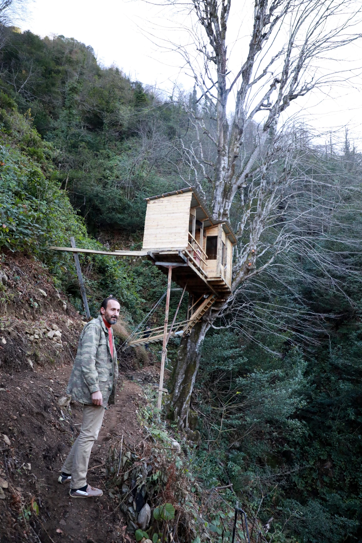 Şehrin gürültüsünden uzaklaşmak için yükseklik korkusuna rağmen ağaca ev yaptı