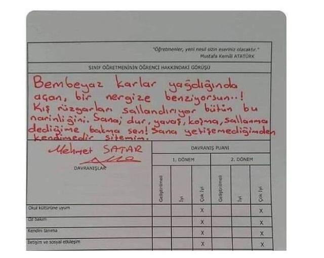 Sınıf öğretmeninin otizmli öğrencisinin karnesine yazdığı not okuyanları ağlattı