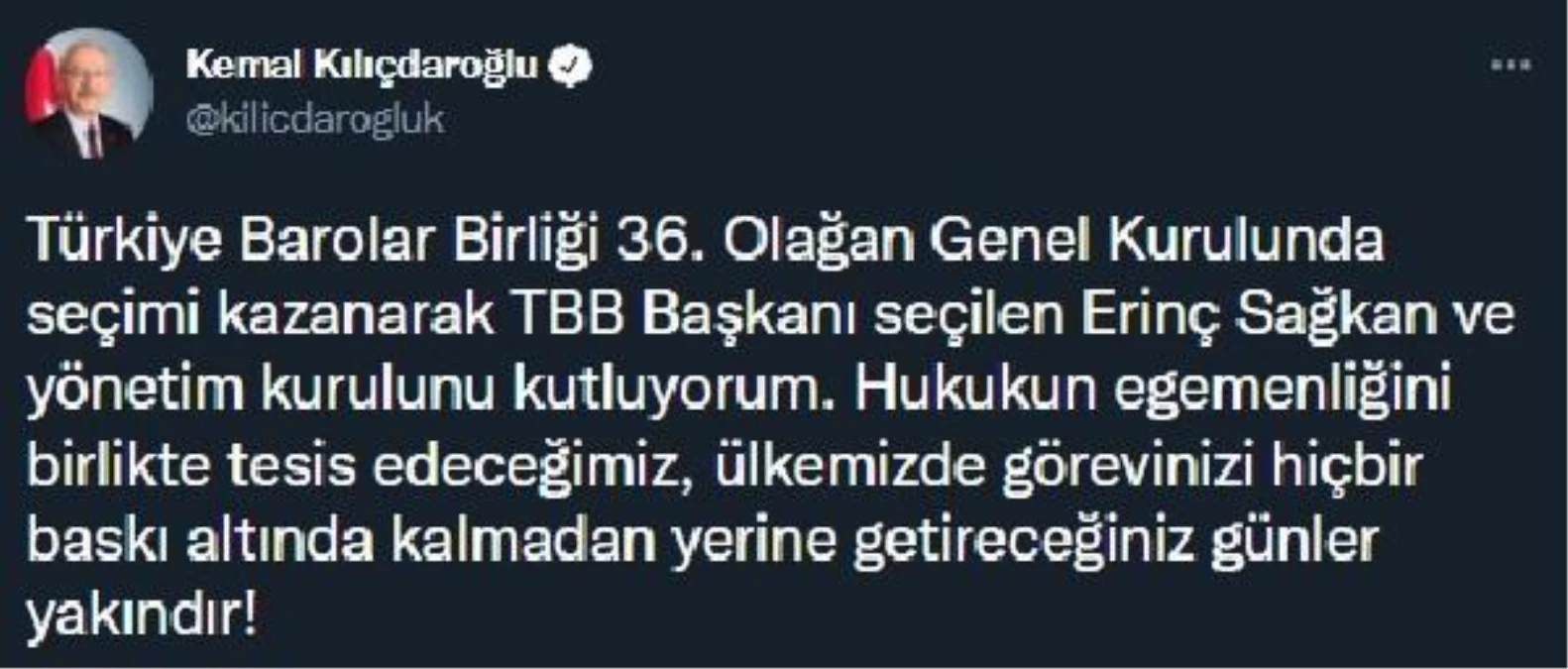 Kılıçdaroğlu, TBB Başkanı seçilen Sağkan\'ı tebrik etti