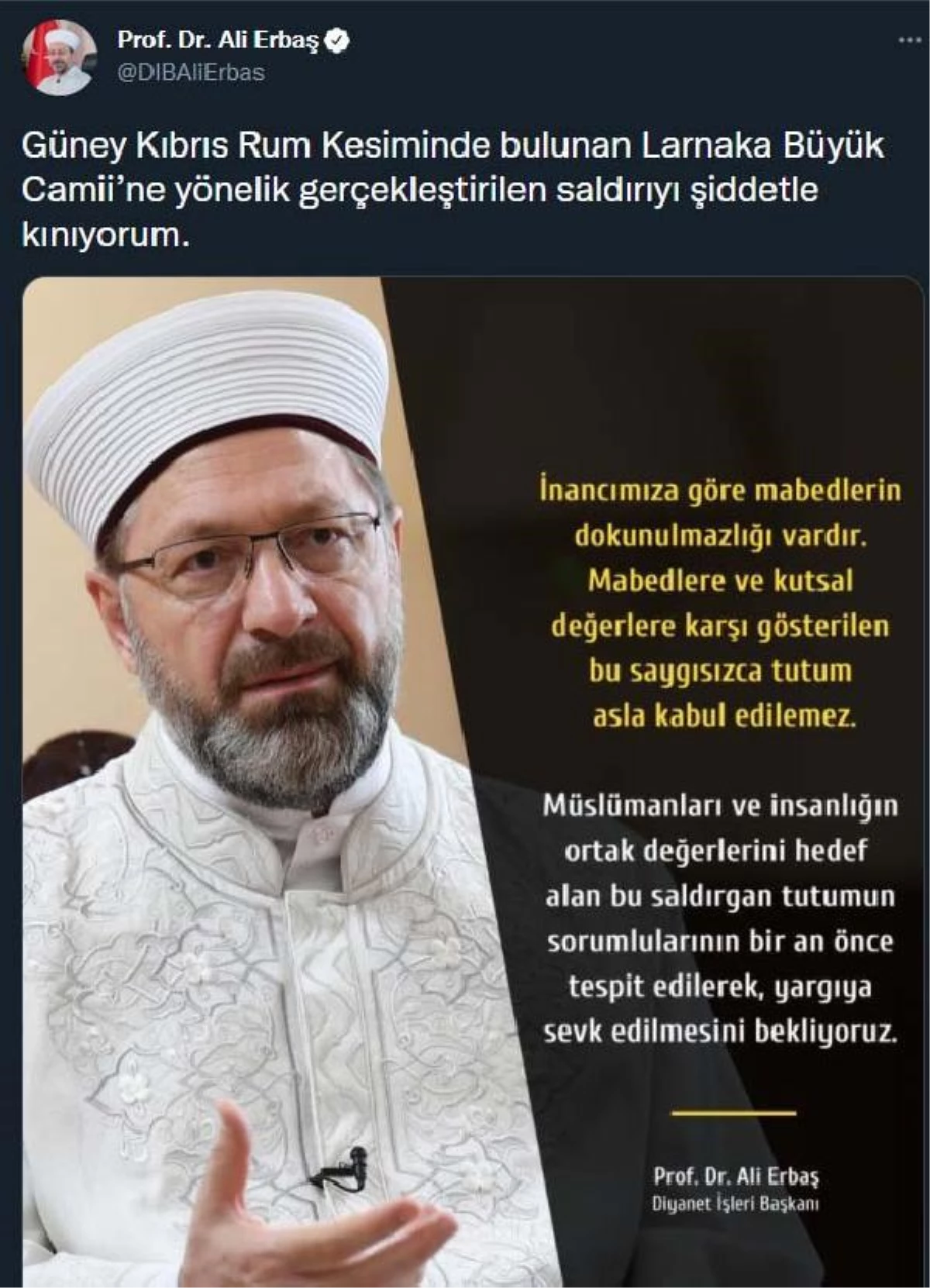 Diyanet İşleri Başkanı Erbaş\'tan cami saldırısına tepki