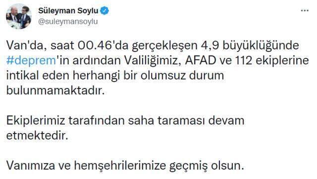 Son Dakika: Van'da 4.9 şiddetinde deprem meydana geldi