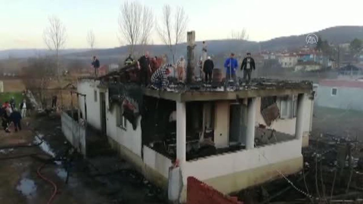 Ev ve ahır yangınında büyükbaş hayvan telef oldu