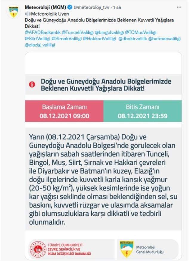 Meteorolojiden Doğu ve Güneydoğu Anadolu bölgeleri için kuvvetli yağış uyarısı,