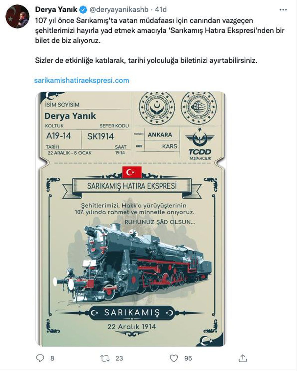 Sarıkamış kahramanları, sanal "Sarıkamış Hatıra Ekspresi" ile anılacak
