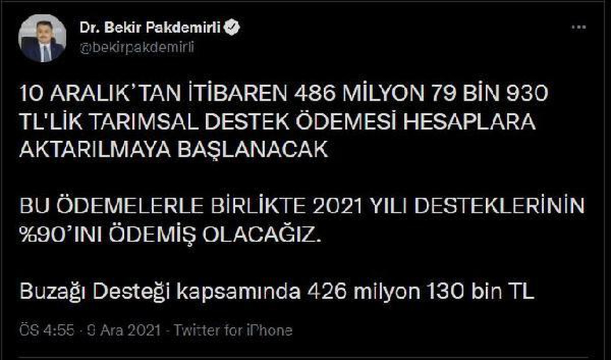 Son dakika haberleri: Bakan Pakdemirli: "10 Aralık\'tan itibaren tarımsal destek ödemesi hesaplara aktarılmaya başlanacak"